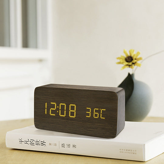 Wood Grain Digital Voice Control Mute Alarm Clock