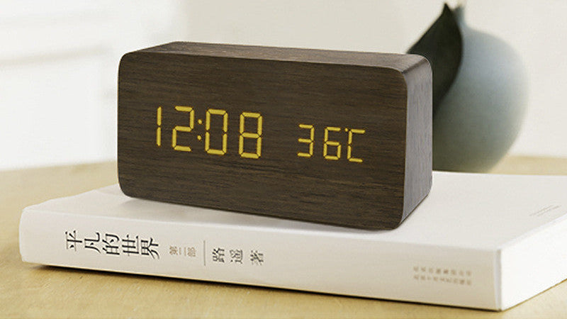 Wood Grain Digital Voice Control Mute Alarm Clock