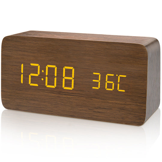 Wood Grain Digital Voice Control Mute Alarm Clock