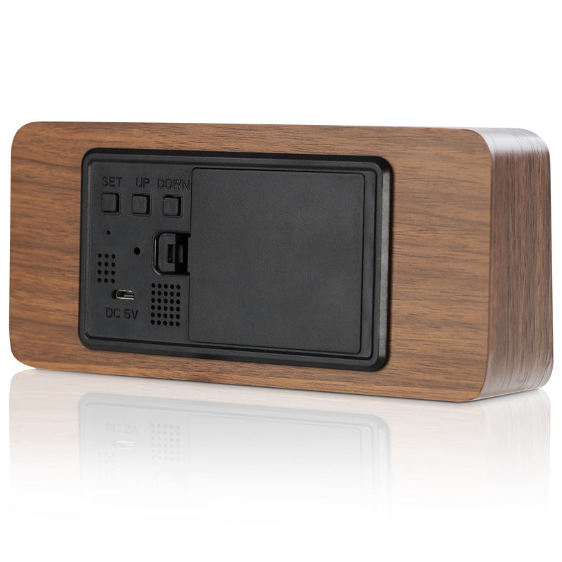 Wood Grain Digital Voice Control Mute Alarm Clock