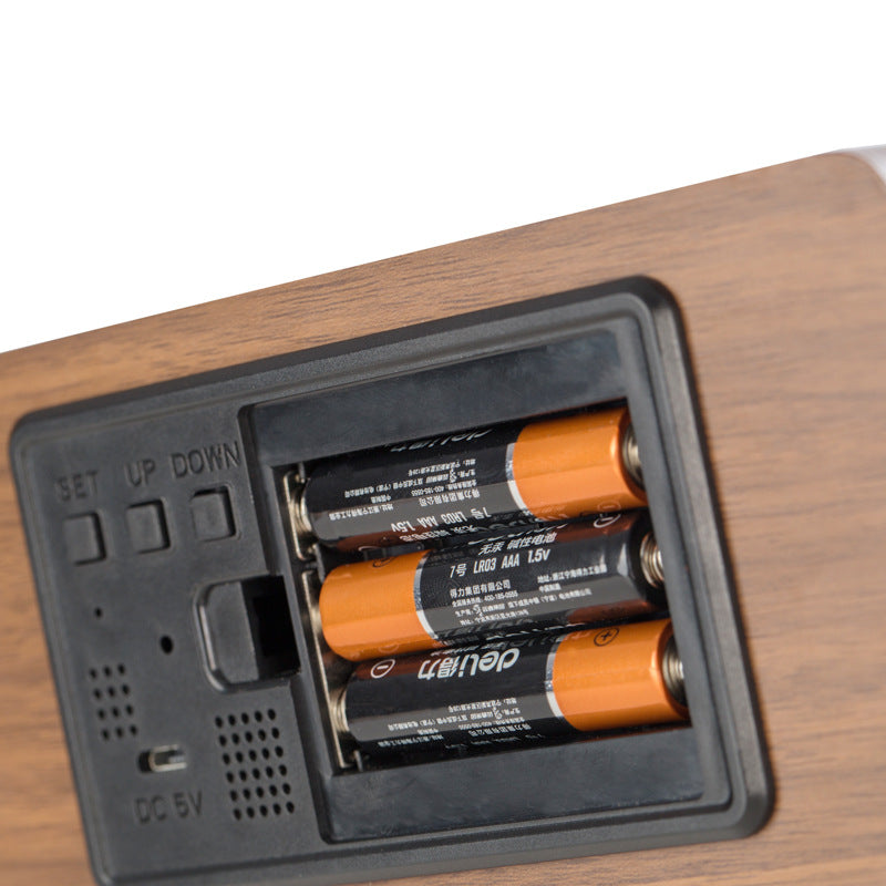 Wood Grain Digital Voice Control Mute Alarm Clock